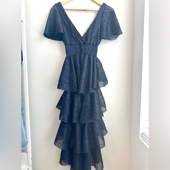 Goddiva Lurex High Low Layered Mid Dress - Picture 5 of 5